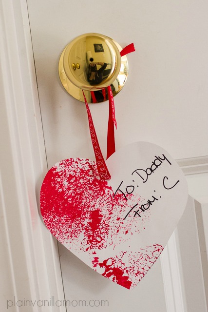 Valentine sponge painting turned into kid made Valentines