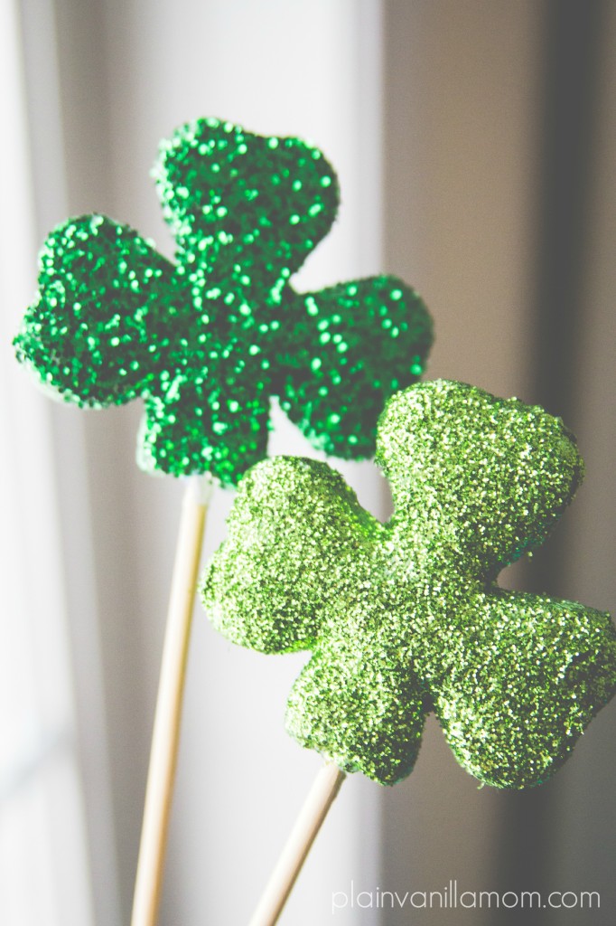 glittered shamrock picks made out of salt dough