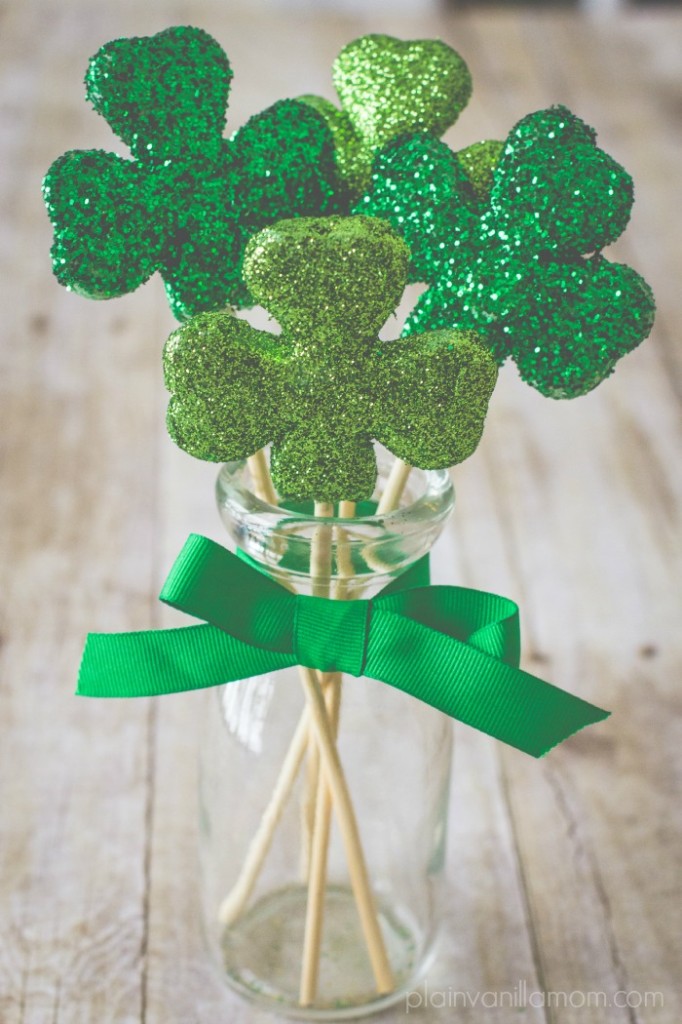 how to make this beautiful glittered shamrock bouquet for part of your st. patty's day decor