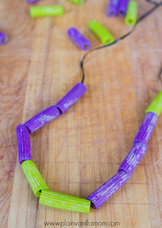 Making Pasta Necklaces with Toddlers