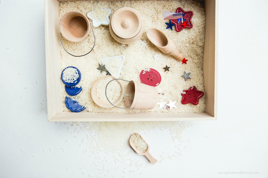 red white and blue sensory bin for all seasons